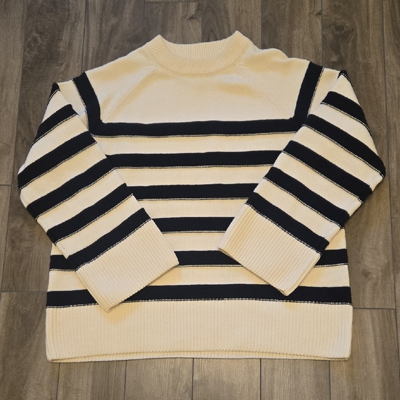 H&M Cream and Black Striped Heavyweight Cotton 60% Raglan Sweater US M - Picture 1 of 9